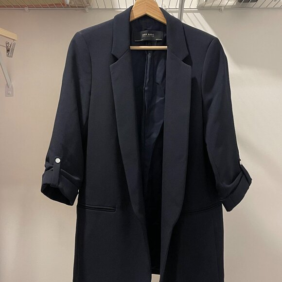 ZARA Basic Blazer with Rolled up Sleeves - Size M - Navy - Picture 1 of 5
